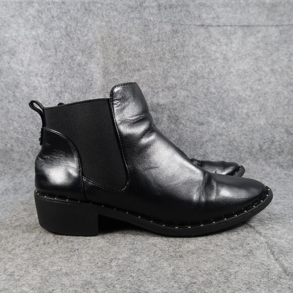 Ankle Boots Womens 8 Shoes Casual Chelsea Pull On Black Bootie Block Heel Studs - Picture 1 of 15